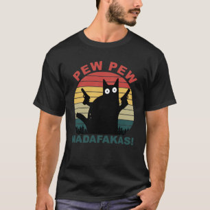 Camiseta Pew Pew Madafakas Engraçado Gato Negro Engraçado S