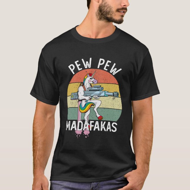 Camiseta Pew Pew Madafakas Unicorn Crazy (Frente)