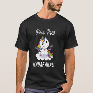 Camiseta Pew Pew Madafakas Unicórnio com Pistolas Fantasia