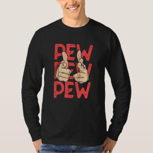 Camiseta Pew Pew Pew Pretende Ruído na Arma da Mão