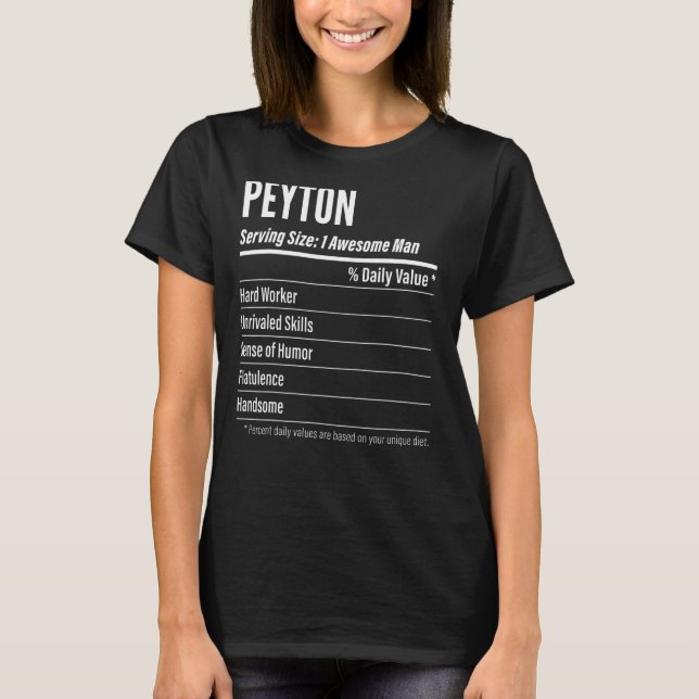 Camiseta Peyton Servindo Dimensões Calorias do Rótulo Nutri (Frente)