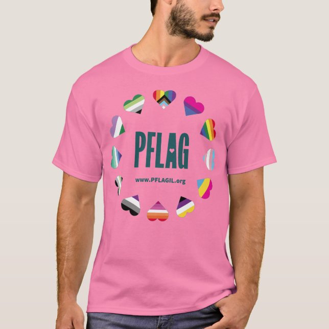 Camiseta PFLAG Circular 12 Corações, para camisa d (Frente)