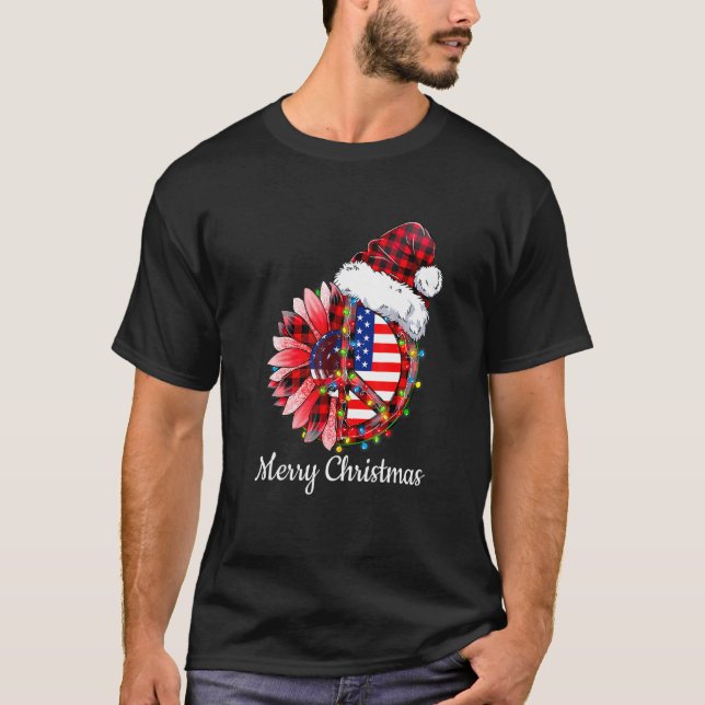 Camiseta Ph Red Xadrez Peace Sign Hippie Xmas lança a Améri (Frente)