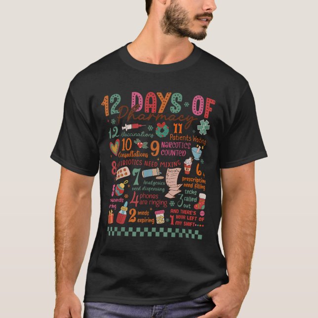Camiseta Pharmacy Christmas Shirt - 12 Days Of Pharmacy Tec (Frente)