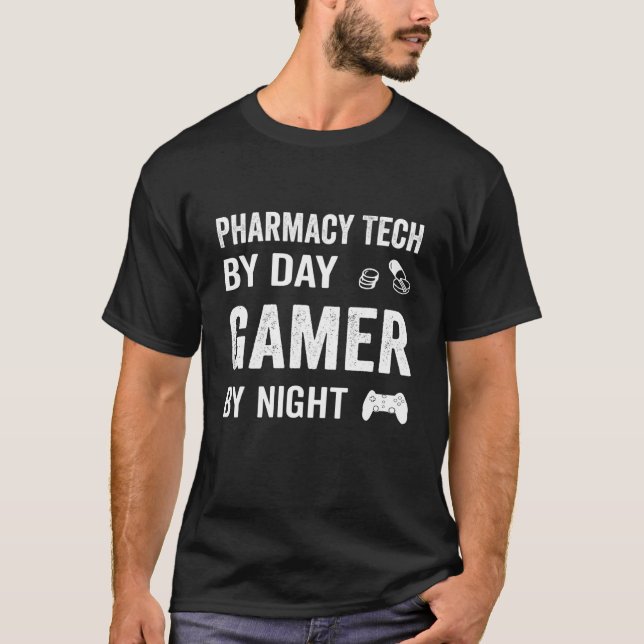 Camiseta Pharmacy Tech Para Técnicos De Farmácia E Gamers (Frente)