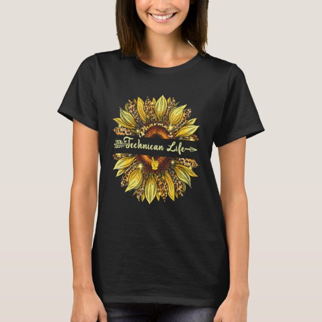 Camiseta Pharmacy Technician Life Sunflower Leopard Decor A (Frente)