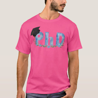 Camiseta PhD de aquarela azul com ramos verdes e fluxo azul