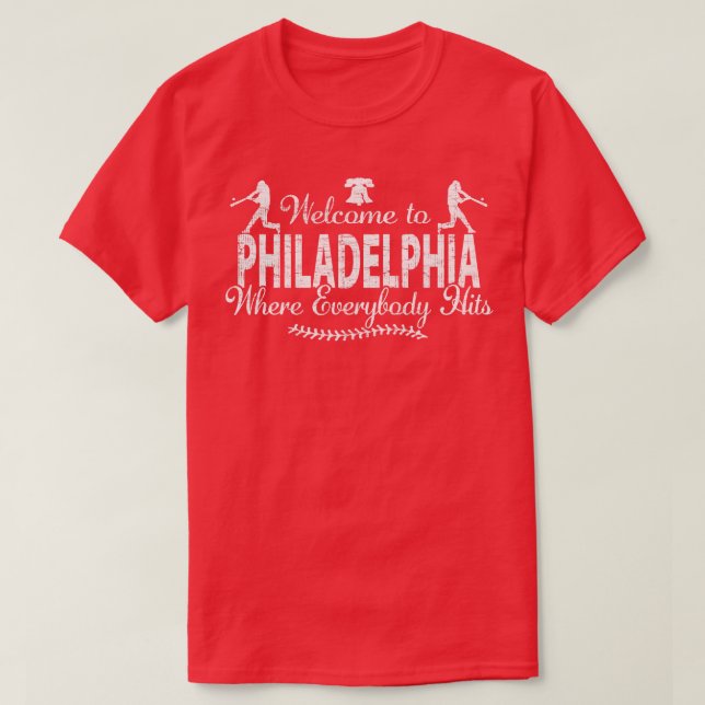 CAMISETA PHILADELPHIA BASEBALL EM FILA ONDE TODOS ATINGEM (Frente do Design)