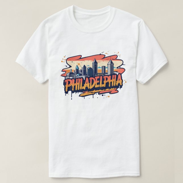 Camiseta Philadelphia City Pennsylvania EUA skyline (Frente do Design)