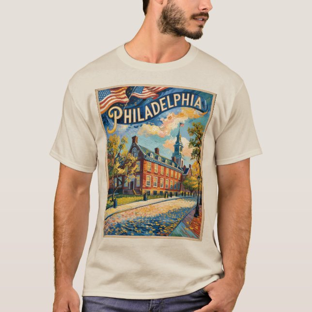 Camiseta Philadelphia Pennsylvania US Retro Van Gogh Viagem (Frente)