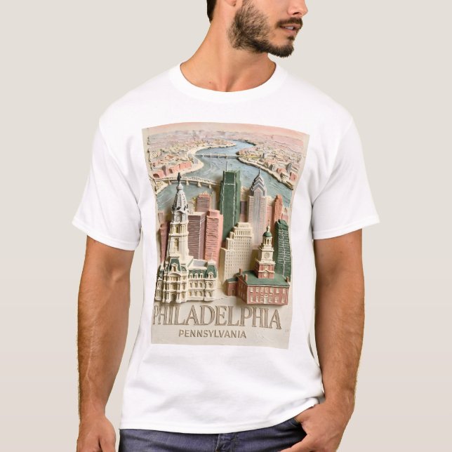 Camiseta Philadelphia Skyline Modern Textured Cityscape (Frente)