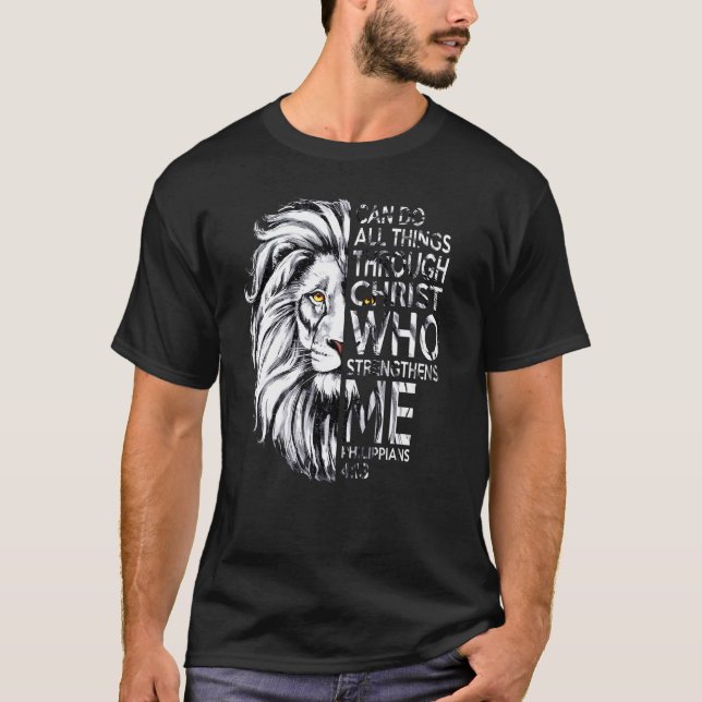 Camiseta Philippians 413 Christian Bíblia Verse Lion Men Hu (Frente)