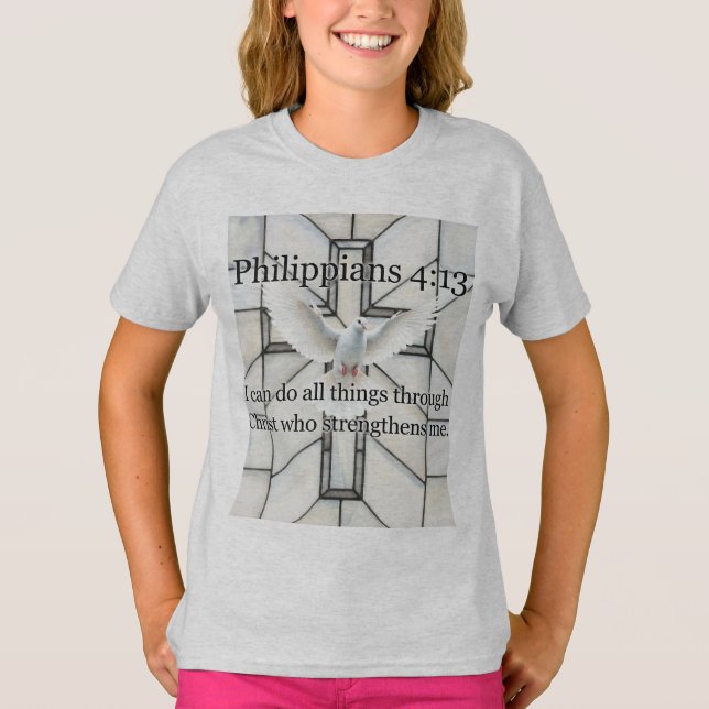 Camiseta Philippians 4:13 Bible Verse Girl's Tee Shirt (Frente)