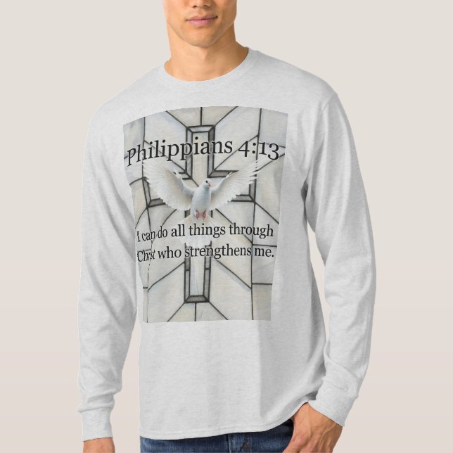 Camiseta Philippians 4:13 Bible Verse Men's Long Sleeve Tee (Frente)