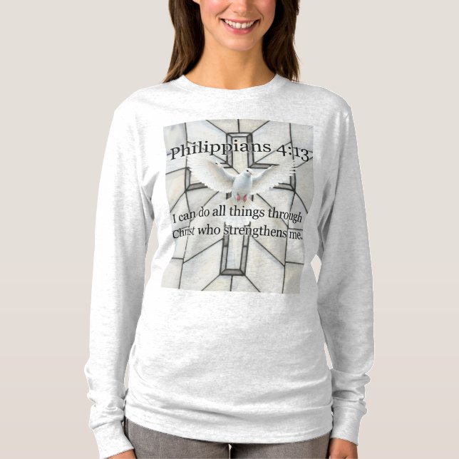 Camiseta Philippians 4:13 Bible Verse Women's Long Sleeve  (Frente)