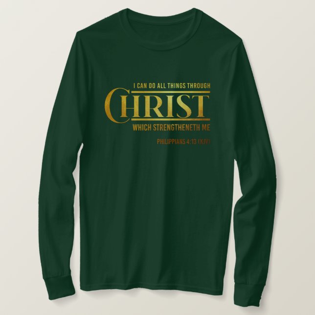 Camiseta Philippians 4:13 Bíblia Verse KJV Citação de Mulhe (Frente do Design)