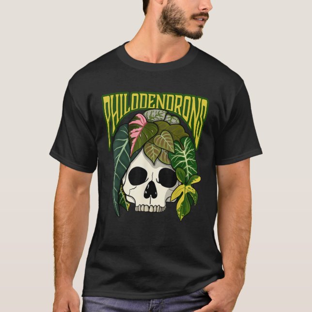 Camiseta Philodendron House Plant Lover Skull Aroids Head P (Frente)