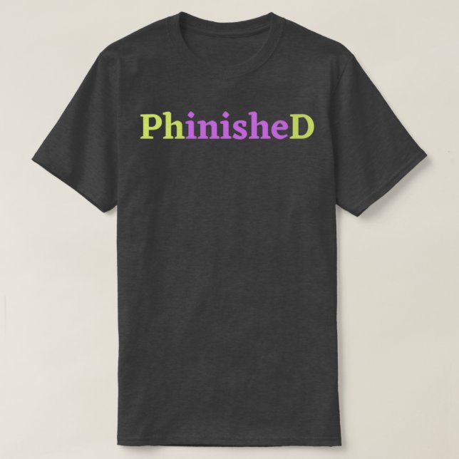Camiseta PhinisheD PhD em roxo e verde 1 (Frente do Design)