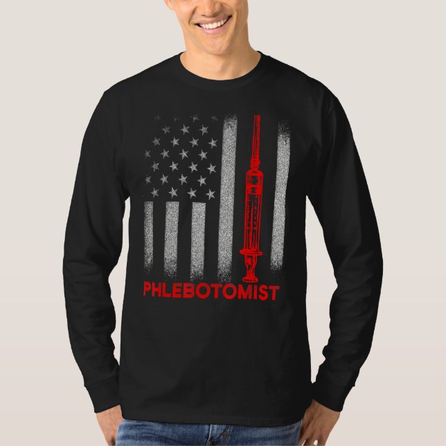 Camiseta Phlebotomist Agulha Flag Phlebotomy Technician 1 (Frente)