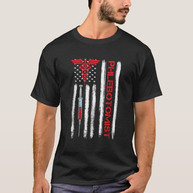 Camiseta Phlebotomist Phlebotomy Tech Blood D, sinalizador  (Frente)