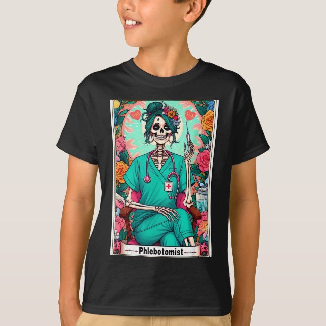 Camiseta Phlebotomist Tarot Card Skeleton Phlebotomy Tech P (Frente)