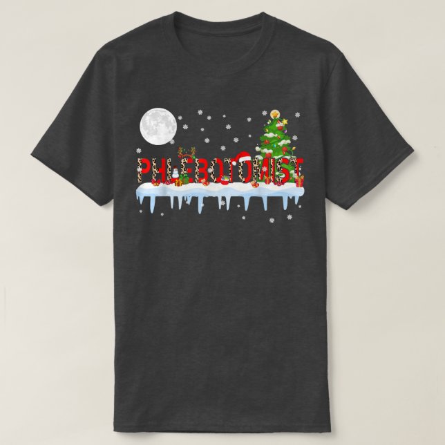 Camiseta Phlebotomist Xmas Tree Light Lepard Santa Hat Rei (Frente do Design)