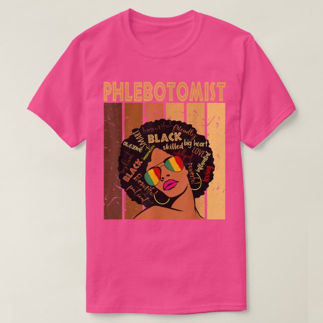 Camiseta Phlebotomista Afro-Americana Preto Sua (Frente do Design)