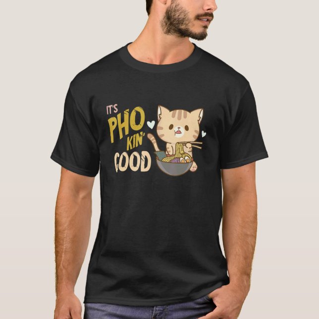 Camiseta Pho Noodle Soup Cat Pho Bowl Comida Asiática Sopa  (Frente)