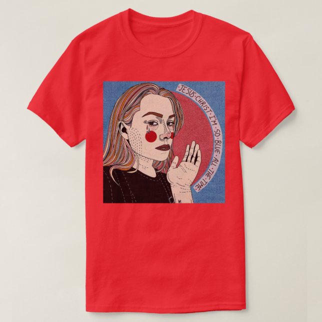 Camiseta phoebe bridgers jesus cristo im tão azul que todo  (Frente do Design)