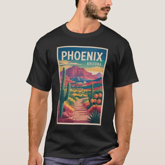 Camiseta Phoenix Arizona Illustration Travel Art Vintage (Frente)