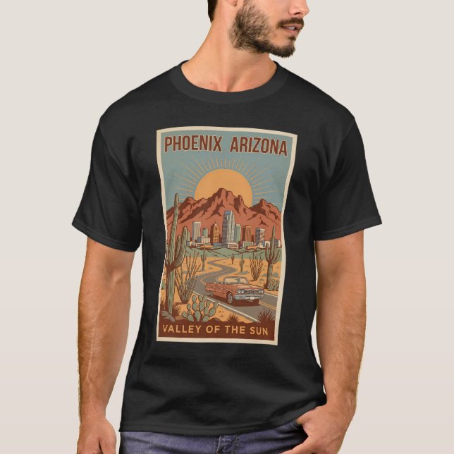 Camiseta Phoenix Arizona Sun Illustration Travel Art Retro (Frente)