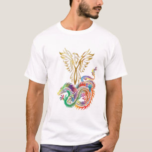 Camiseta Phoenix e o Dragão Oriental Ying Yang Design