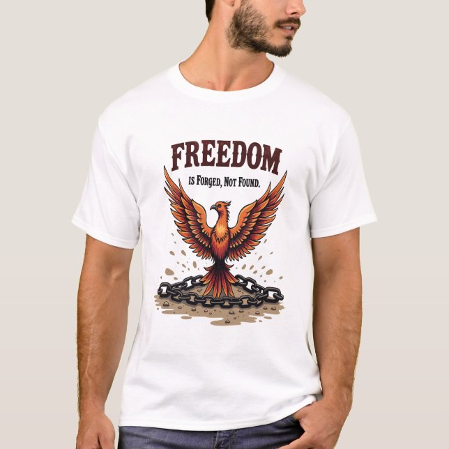 Camiseta Phoenix Feather & Broken Chain - Forjada Liberdade (Frente)