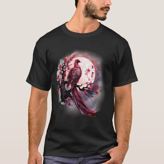 Camiseta Phoenix Fire Phoenix Bird Sakura Árvore mítica (Frente)
