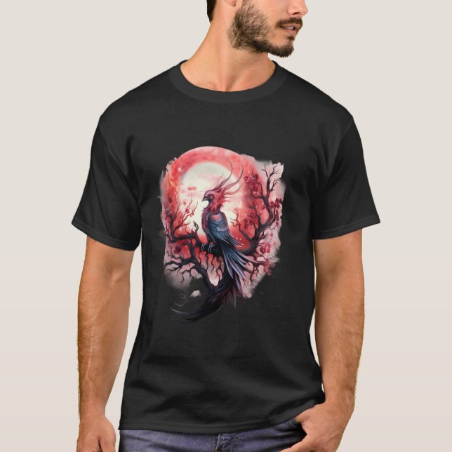 Camiseta Phoenix Fire Phoenix Bird Sakura Árvore mítica (Frente)