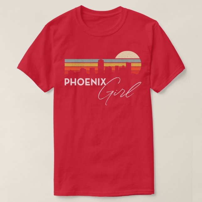 Camiseta Phoenix Girl Retro Sunset City Skyline Souvenir (Frente do Design)