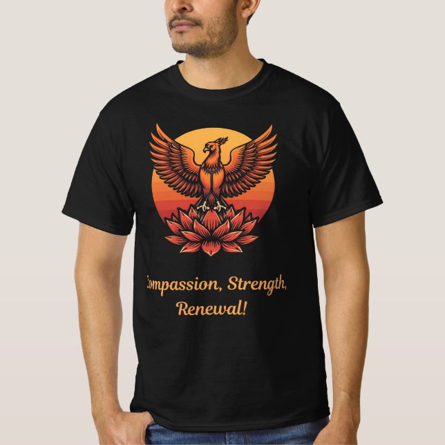 Camiseta Phoenix Lotus Sunset - Compaixão, Força, Renovação (Frente)