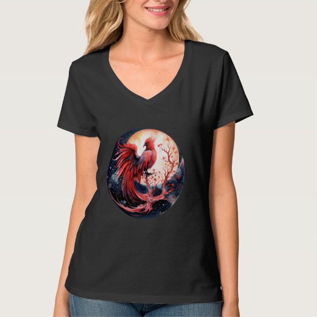 Camiseta Phoenix Moon Fire - Pássaro Sakura Árvore Mythica (Frente)