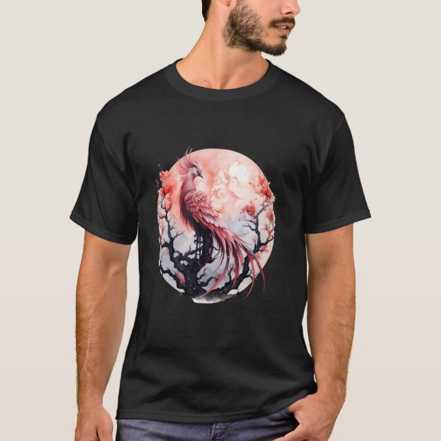 Camiseta Phoenix Moon Fire - Pássaro Sakura Árvore Mythica (Frente)