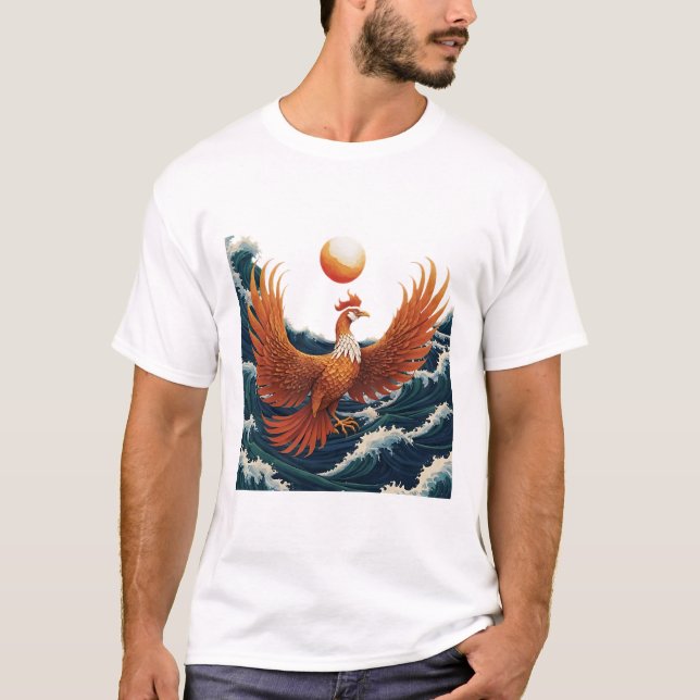 Camiseta Phoenix Wave Art - Ukiyo-e Sunset Design (Frente)