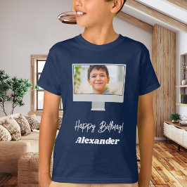 Camiseta Photo name birthday boy blue