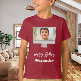 Camiseta Photo name birthday boy red