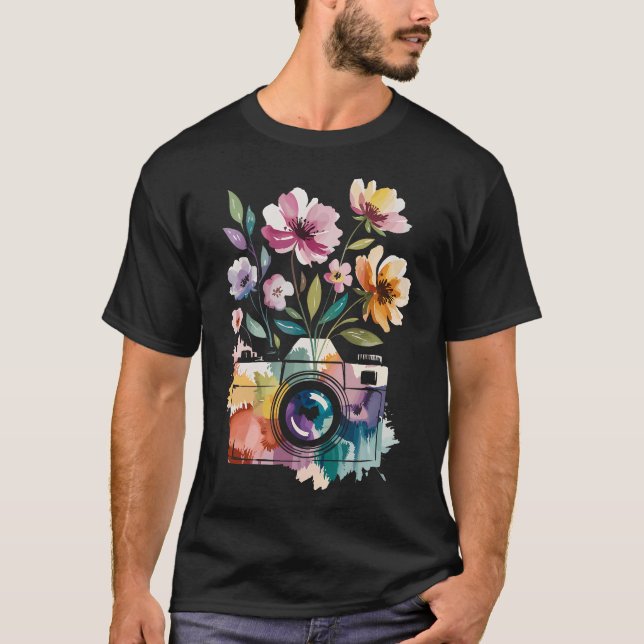 Camiseta Photographer Camera Photography With Floral Waterc (Frente)