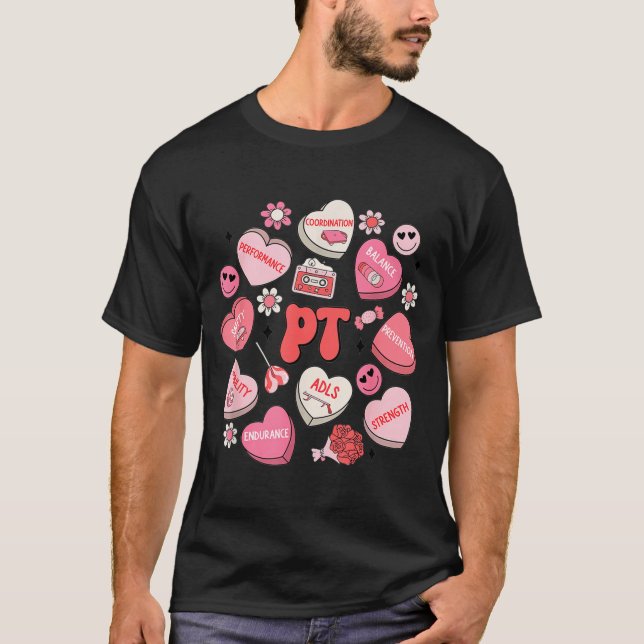 Camiseta Physical Therapy Groovy Valentine's Day Heart Cand (Frente)