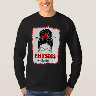 Camiseta Physics Teacher Messy Bun Girl Back To School Leop
