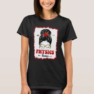 Camiseta Physics Teacher Messy Bun Girl Back To School Leop