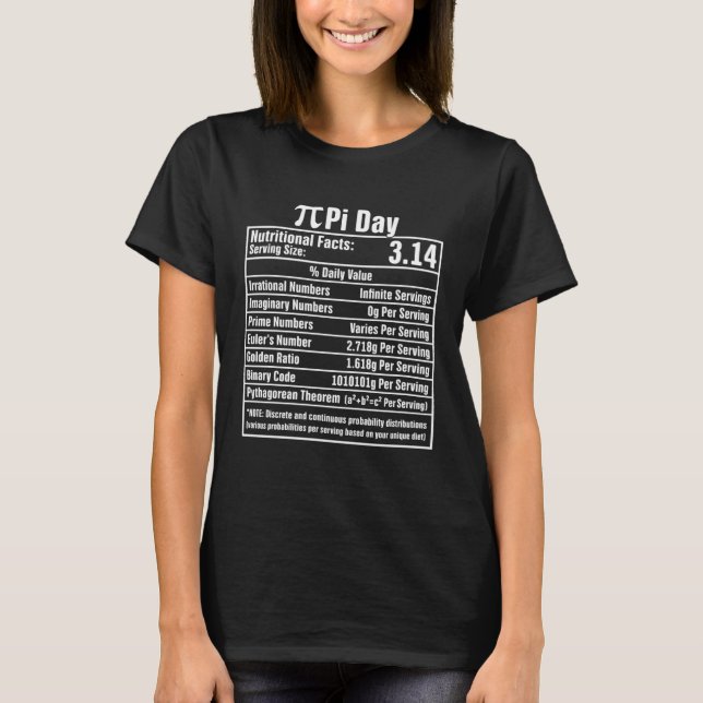 Camiseta Pi Day Nutritional Facts Nutrition Matth Sciences (Frente)