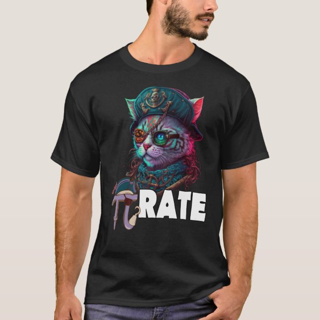 Camiseta Pi Day Pirate Cat 3 14 Matemática Professor Pi Rat (Frente)