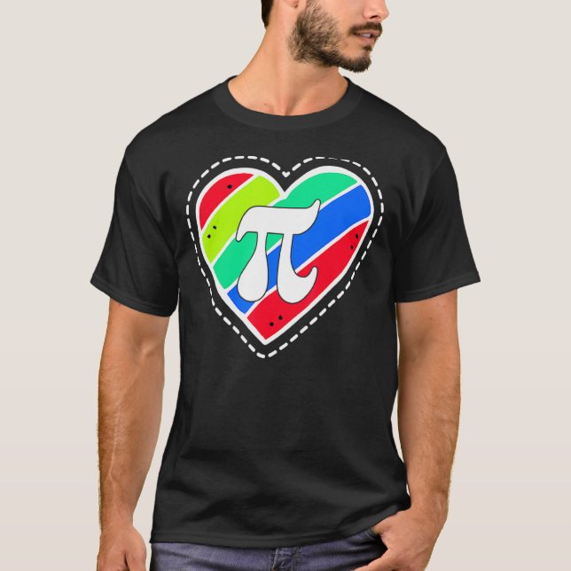 Camiseta Pi Day Rainbow Heart Professora De Matemática (Frente)