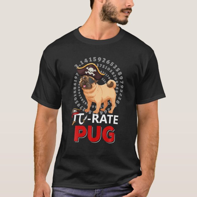 Camiseta Pi-Rate Pug Happy Pi Day Engraçado Pug Dog Pirate  (Frente)